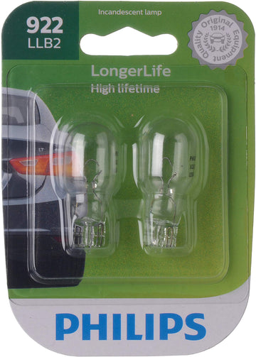 922 LongerLife Miniature Bulb by PHILIPS – 2 Count (Pack of 1), Glass, Pack of 2, Model 922LLB2