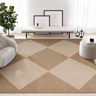 Abani Area Rug 4' x 6' - Indoor- Sage Collection - Beige Diamond Checkerboard Pattern - Non-Shedding - Easy to Clean, Durable for Living Rooms, Patios, Dining