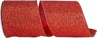 Reliant Ribbon Glitter Metallic Display Value Wired Edge, Red, 4 Inch, 10 Yards