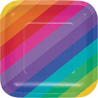Creative Converting Party Supplies, Rainbow Dessert Plates, Plate Lunch, Rainbow, 7", 8ct