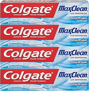 Colgate Max Clean Whitening Foaming Toothpaste with Fluoride, Effervescent Mint, 6 Ounce, 4 Pack