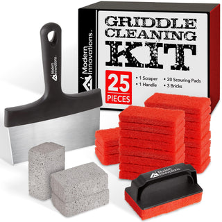 25-Piece Griddle Cleaning Kit by Modern Innovations – 25 Piece, Stone, Red, Pack of 25, Model 1310