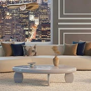 46" Modern Coffee Table, Round Coffee Table with Organic Shape, Mesa De Centro para Sala with High Gloss Finish for Contemporary Lounge Areas, Gray