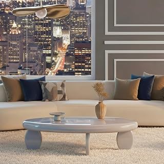 46" Modern Coffee Table, Round Coffee Table with Organic Shape, Mesa De Centro para Sala with High Gloss Finish for Contemporary Lounge Areas, Gray