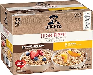 Quaker Instant Oatmeal, High Fiber 2 Flavor Variety (32 Pack)