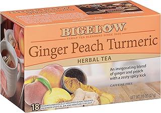 Bigelow Tea Ginger Peach Turmeric Herbal Tea, 18 Count (Pack of 6) | Caffeine Free Tea with Ginger and Peach, 108 Total Tea Bags