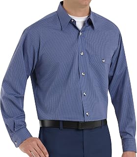 Red Kap Men's Mini-Plaid Uniform Shirt, Grey/Blue, Medium 343 inch sleeve