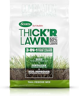 Scotts Turf Builder Thick'R Lawn Tall Fescue Mix, 40 lbs. | Combination Grass Seed, Lawn Fertilizer and Soil Improver, Thickens Thin Grass, Covers 4,000 sq. ft