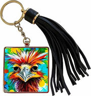 3dRose Funny colorful emu bird face portrait. Cheerful digital art gift Tassel Key Chain