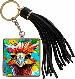 3dRose Funny colorful emu bird face portrait. Cheerful digital art gift Tassel Key Chain