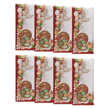 Threadmade Turkey Border Napkins, Set of 8, Multicolor