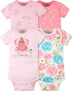 Gerber Baby Girls 4-Pack Short Sleeve Onesies Bodysuits