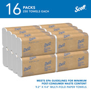 Scott Professional 250 Count (Pack of 16) / White / Multi-Fold Towels 9.2” x 9.4” Paper Towels