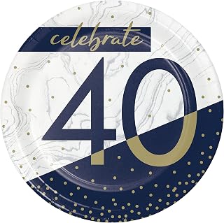 Creative Converting Navy and Gold 40th Birthday Dessert Plates, 8 ct