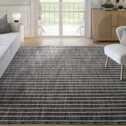 Abani Grey Area Rug – 8' x 10' – Burke Collection – Textured Striped Pattern – Easy to Clean – Durable for Living Room, Bedroom, or Office, Pet & Child Friendly