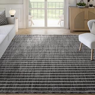 Abani Grey Area Rug – 8' x 10' – Burke Collection – Textured Striped Pattern – Easy to Clean – Durable for Living Room, Bedroom, or Office, Pet & Child Friendly