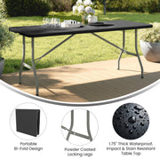 6 ft Plastic Bi-Fold Folding Table by Flash Furniture – 30"W x 72"L, Plastic, Metal, Plastic: Polyethylene, Black, Model RB-3072FH-BK-GG