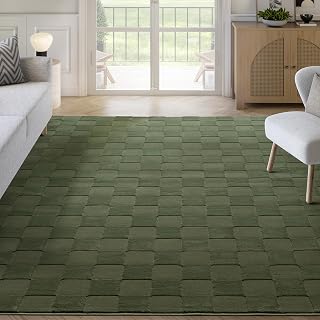 Abani Green Checkered Area Rug - 6' x 9' - Chunky, Plush and Soft Washable Carpet - Perfect for Living Room & Bedroom - Plush Deco Collection