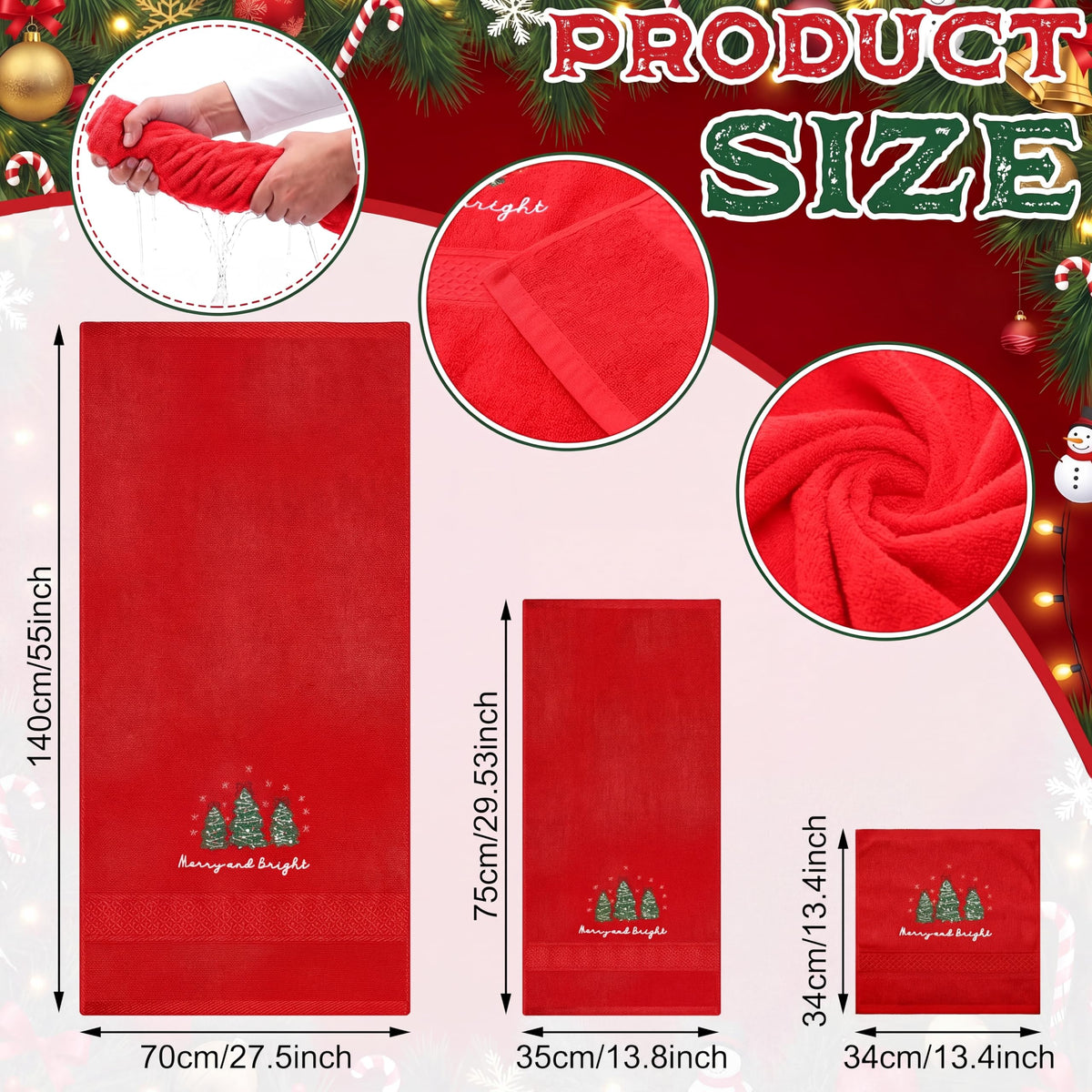 Lumina Garden Christmas Towel Set, Embroidered Cotton, 6 Piece Red