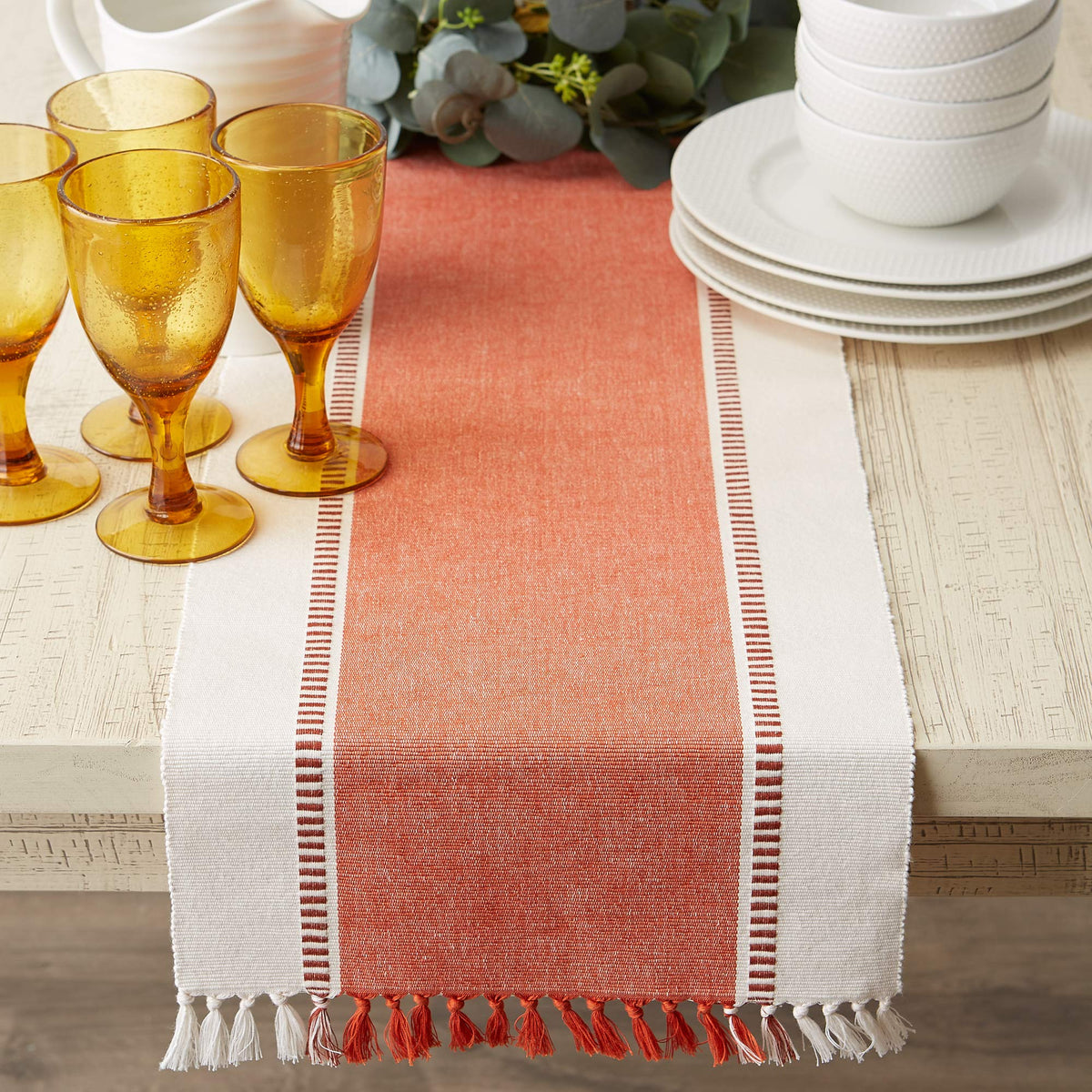 DII Dobby Stripe Table Runner, 13 x 72 Inch, Burnt Orange