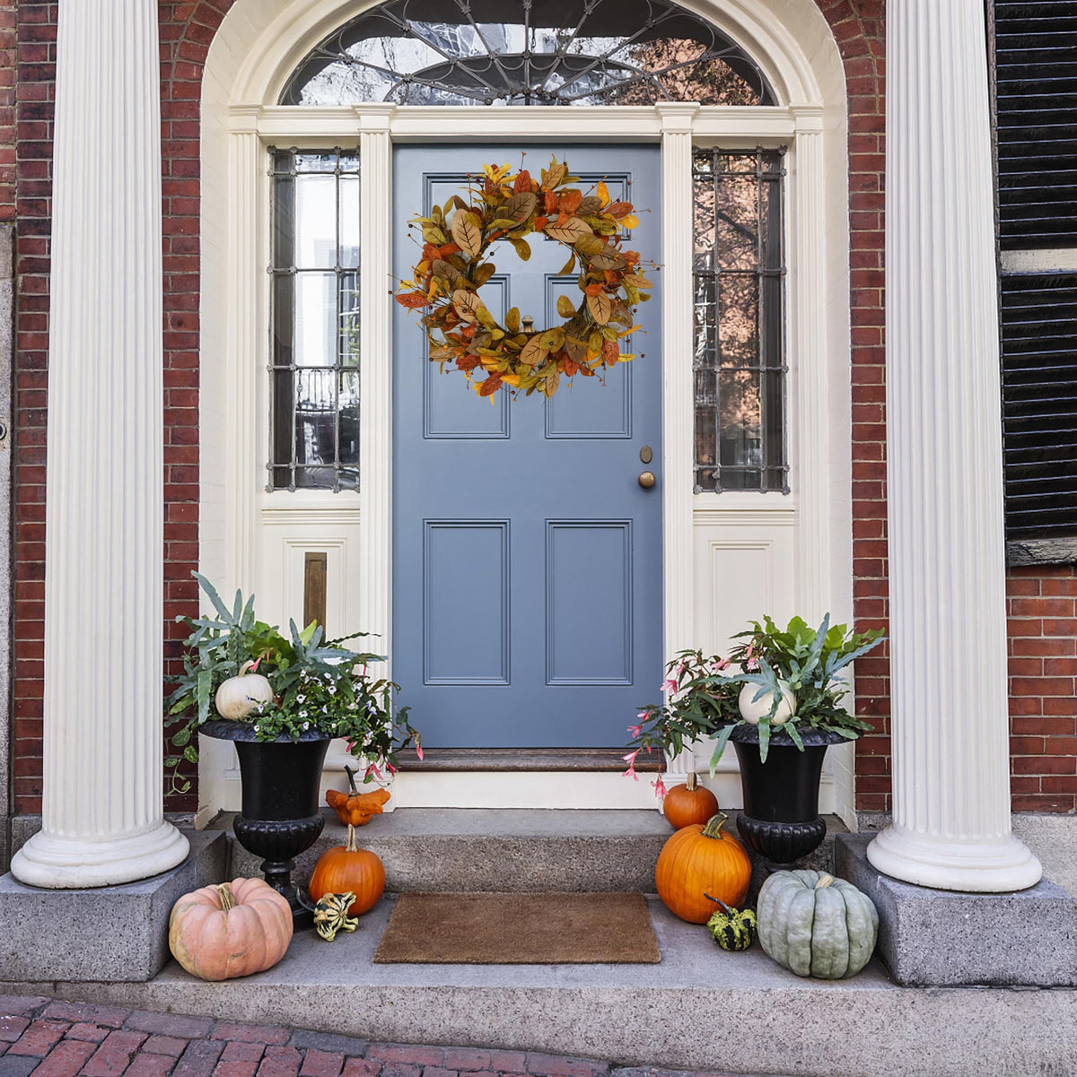 WreathDream Artificial Fall Wreath, 20 Inch Diameter, Rusty Red Magnolia Leaves