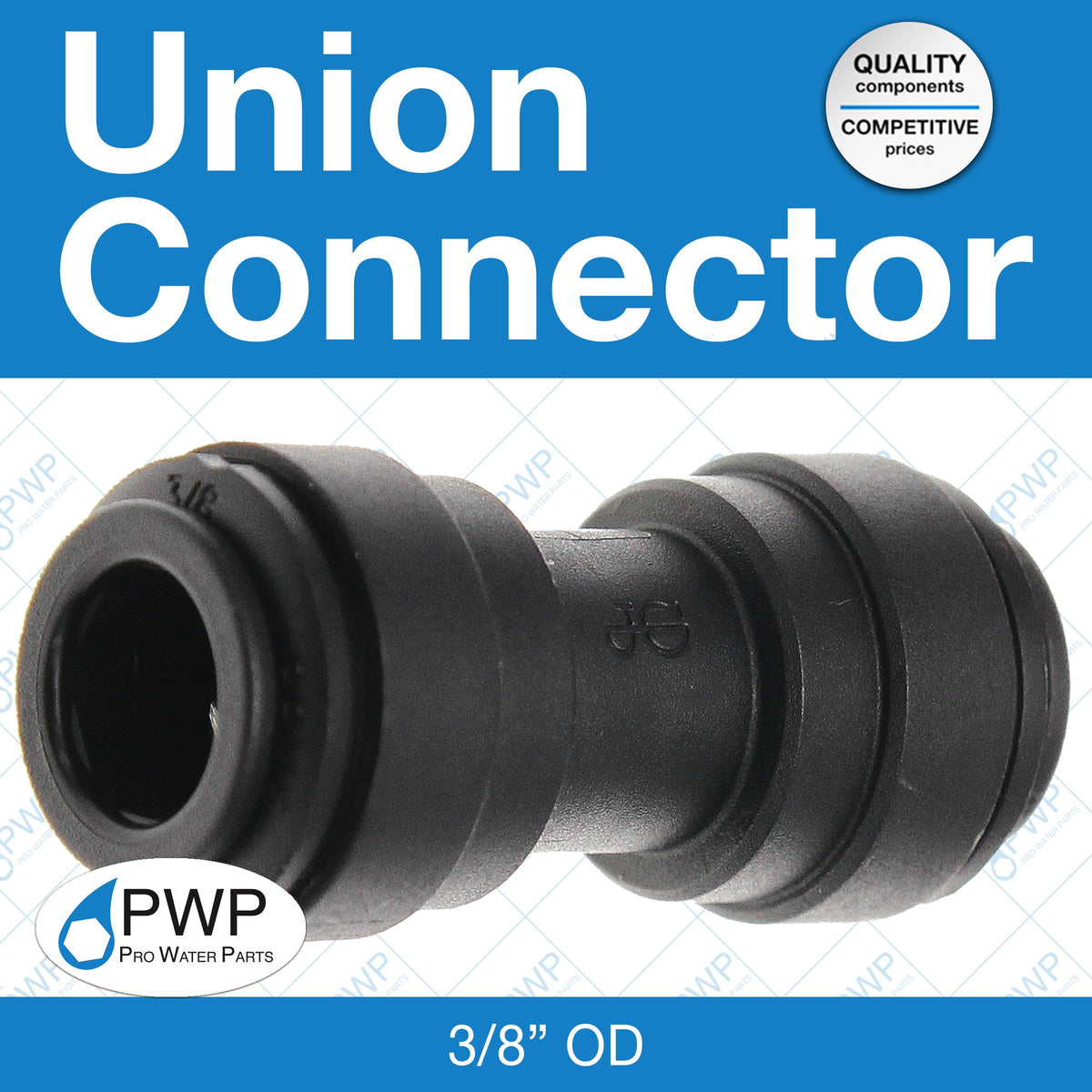 Union Connector 3/8"OD 10 Pack by John Guest – Acetal Copolymer, Black, Pack of 10, Model 4-PP0412E
