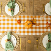 DII Check Fringed Table Runner, 14x108 Inches, Pumpkin Spice