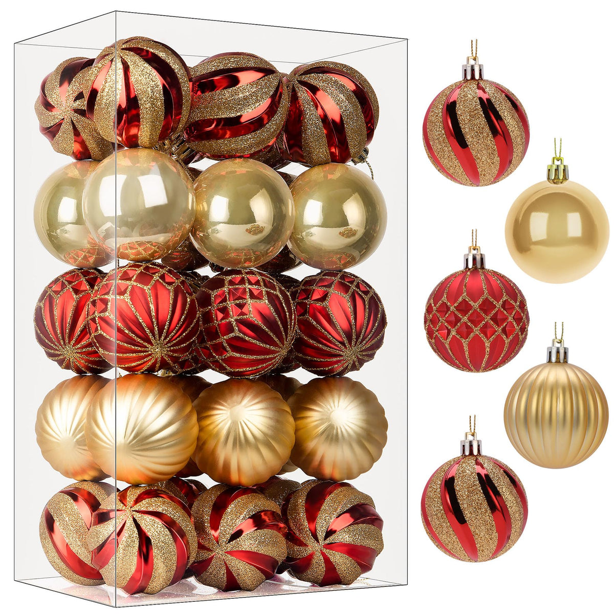 Shareconn Christmas Ball Ornaments, 2.36 Inch, Red and Gold, 30 Count