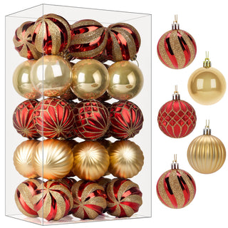 Shareconn Christmas Ball Ornaments, 2.36 Inch, Red and Gold, 30 Count