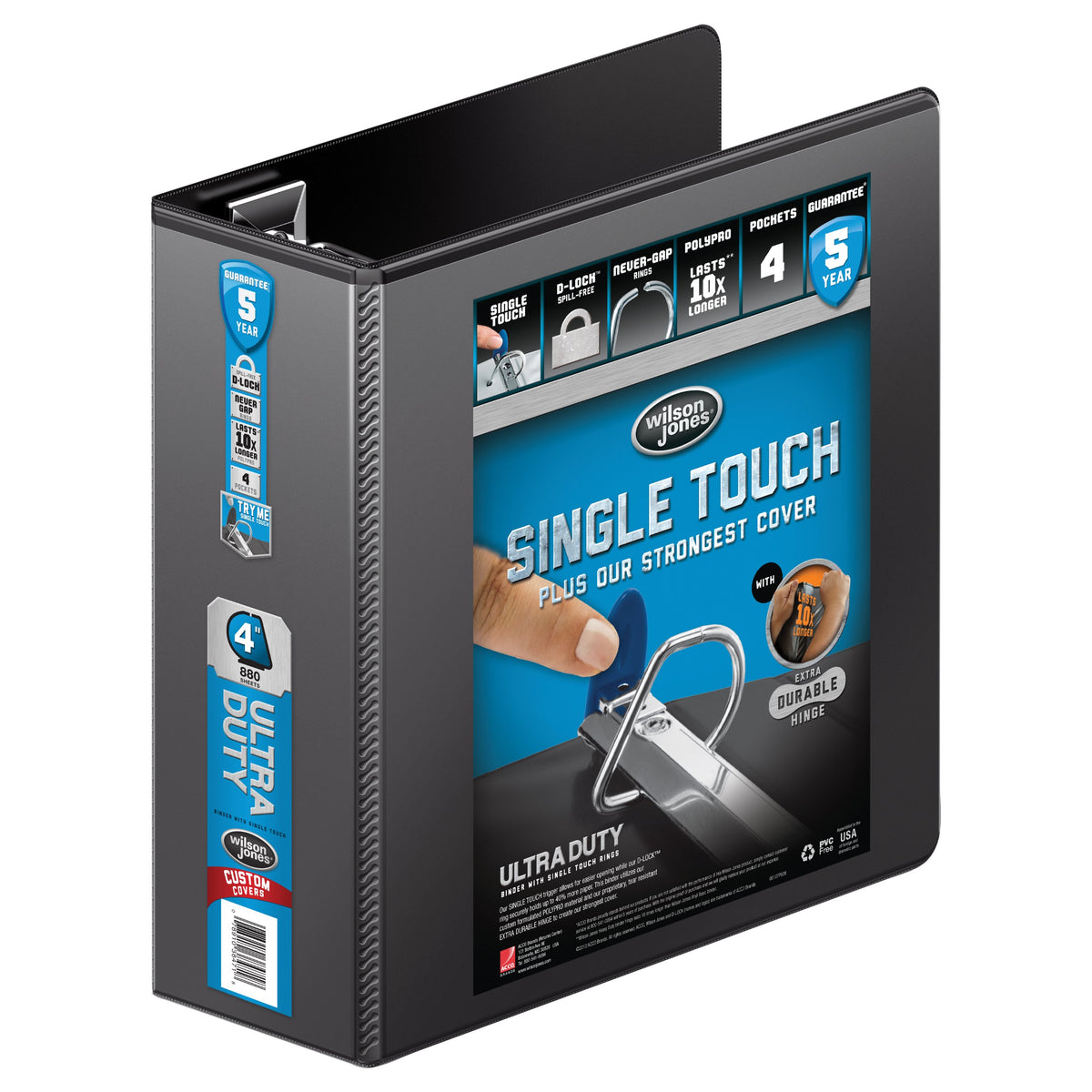 3 Ring Binder 4 Inch by Wilson Jones – 4-Inch, 4 inches, Polypropylene, Black, Model W86641