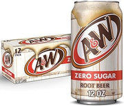 A&W Zero Sugar Root Beer Soda, 12 fl oz cans, 12 pack