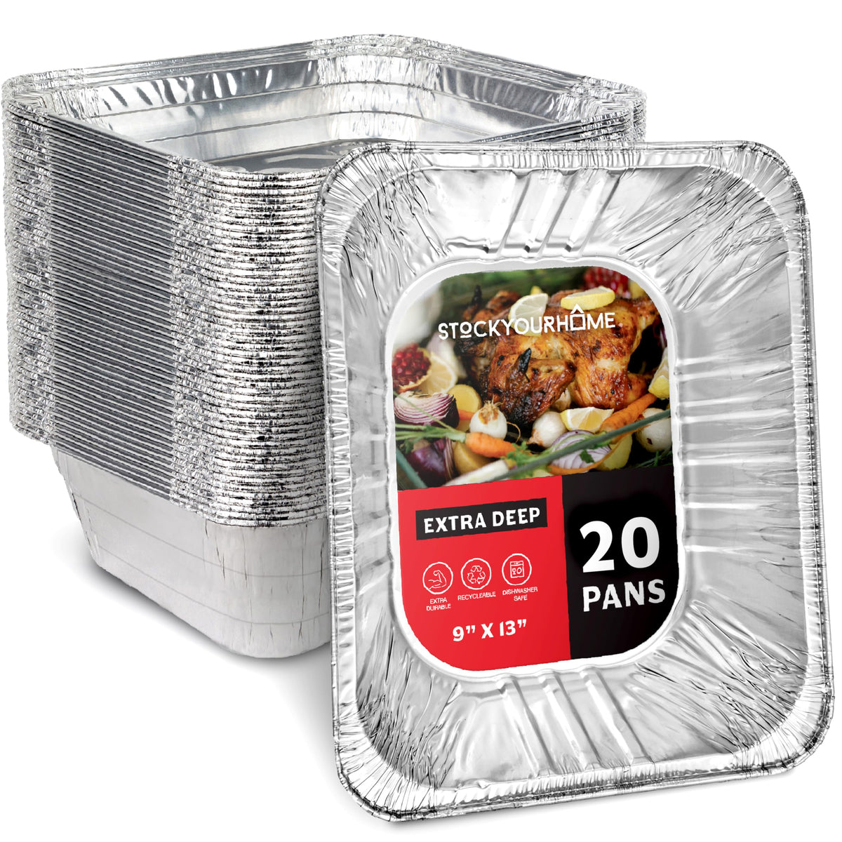 (20 Pack) Deep Aluminum Pans 9x by Stock Your Home – Deep, 4.0 inches, Aluminum, Silver, Pack of 20