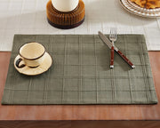 ZeeMart Linen Plaid Placemats, 13 x 19 Inch, Set of 6 Olive