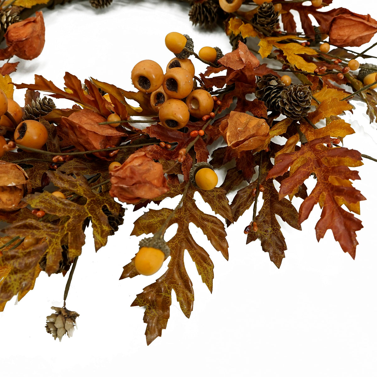 WreathDream Fall Wreath, 20 Inch Oak Leaves with Acorns and Pine Cones, Brown Oak Leaves