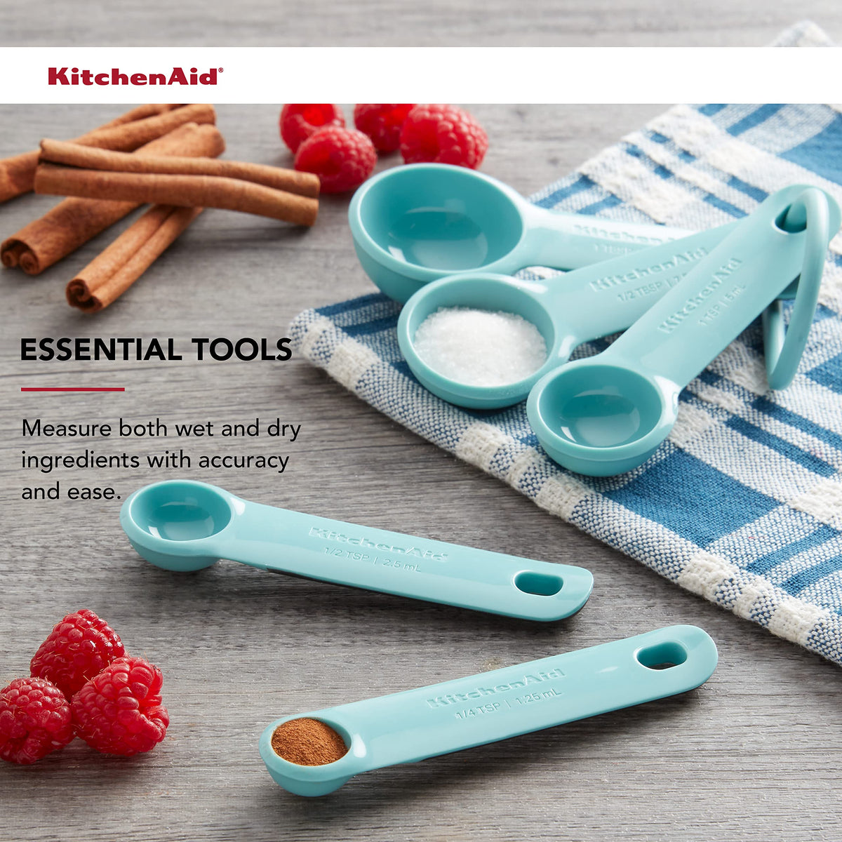 Measuring Spoons by KitchenAid – Set Of 5, 25.0 milliliters, Plastic, Aqua Sky, Model KQ057OHAQA