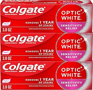 Colgate Optic White Sensitivity Relief Whitening Toothpaste, 3 Pack, 3.8oz
