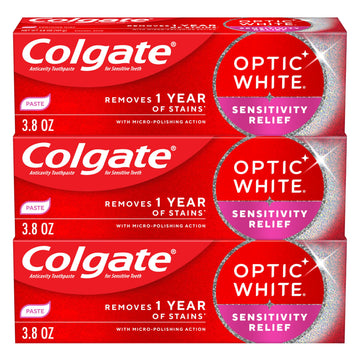 Optic White Sensitivity Relief Whitening Toothpaste by Colgate – 3.8 Ounce (Pack of 3), White, Pack of 3, Model 61057796