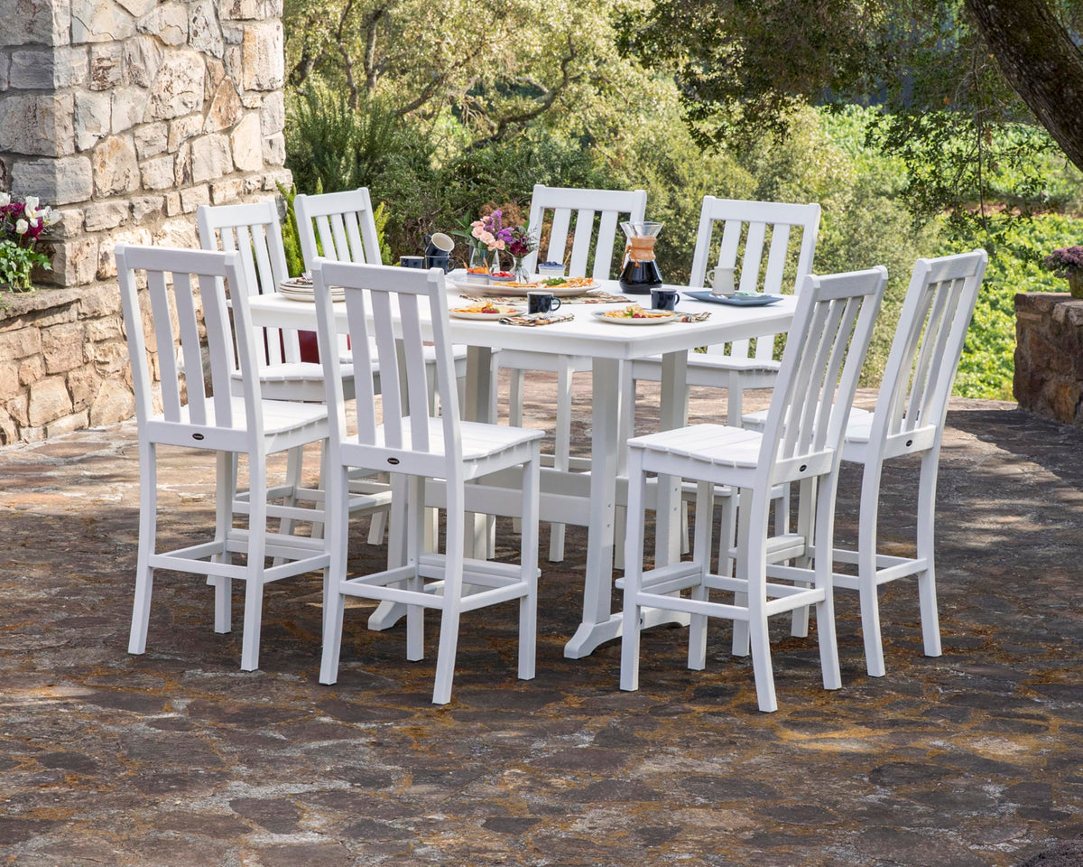 Vineyard 9-Piece Nautical Trestle Bar Set (Teak) by Polywood – Plastic, Teak