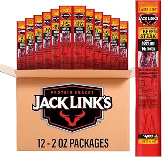 Jack Link's Sweet & Hot Beef Jerky Steaks - (12 Pack) 2 oz Steaks - Ready to Eat Real Meat Protein Snacks - 14g Protein per Serving - Made with 100% Real Beef