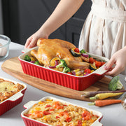 Malacasa Ceramic Casserole Dish Set, 4 Sizes with Handles, Red