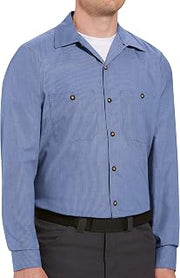 Red Kap Men's Long Sleeve Geometric Microcheck Work Shirt | Moisture Wicking Button Up, Wrinkle Resistance