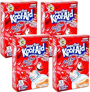 Kool-Aid Sugar Free Low Calorie Drink Mix 6 easy open packets (Pack of 4) Gluten Free (Cherry)