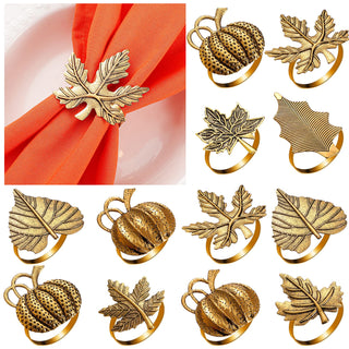 Willbond Thanksgiving Napkin Rings, 12 Piece Set, Golden