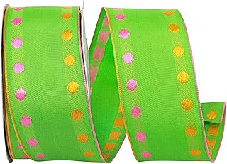 Reliant Ribbon 25748W-204-09F Dots Delight 2 Value Wired Edge Ribbon, 1-1/2 Inch X 10 Yards, Lime