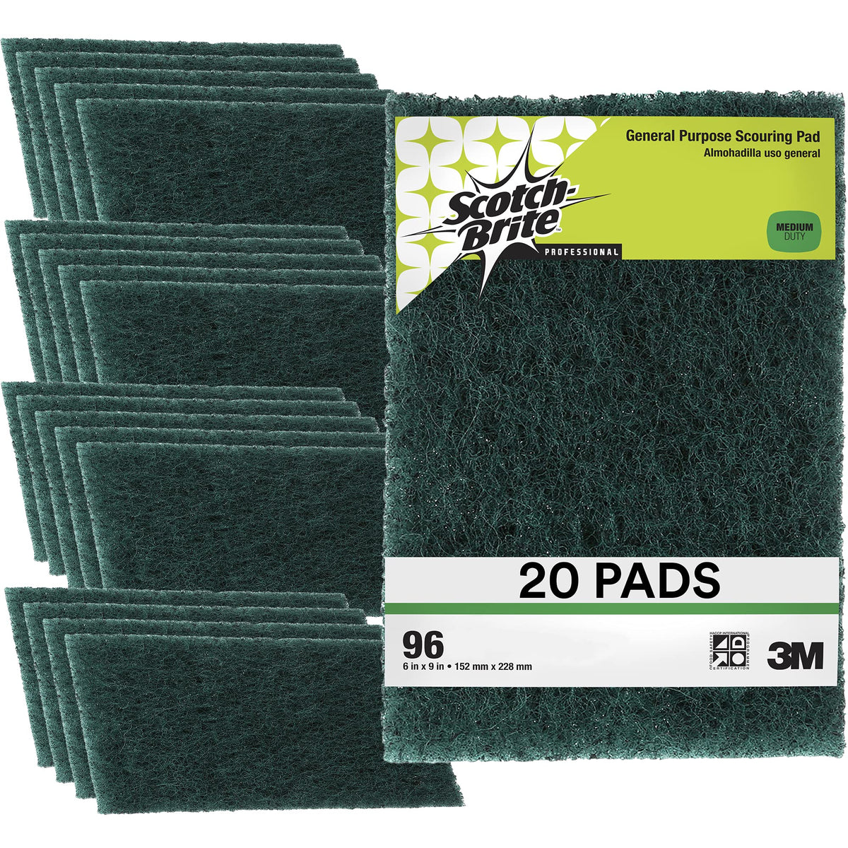 3M Dark Green / 6" x 9" / 20 Scouring Pads & Sticks