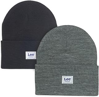 Lee Workwear Men’s Beanie Hats - Men Knit Cuffed Mens Skull Winter Hat, 2 Pack