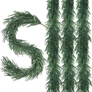 4 Pcs 9FT Artificial Norfolk Pine Garlands, Real Touch Thick Christmas Norfolk Greenery Garland for Mantle Banister Dinner Table Decor