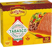 Old El Paso Tabasco Flavored Taco Shells, Gluten Free, 10 Ct, 5.4 oz | Spicy, Tabasco Brand Pepper Sauce Flavor, Flat Bottom Stands Upright for Easy Filling, Oven-Ready in Minutes, Gluten Free