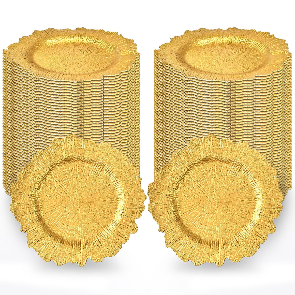 Tomeurperf Charger Plates, Plastic 13 Inch, Gold 100 Pack