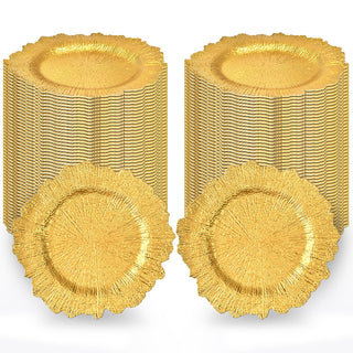Tomeurperf Charger Plates, Plastic 13 Inch, Gold 100 Pack